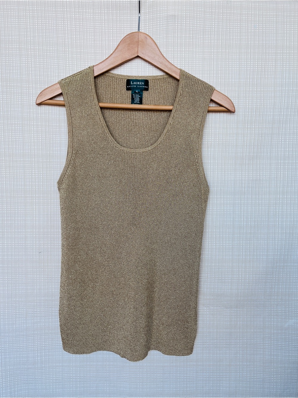 Lauren Ralph Lauren Metallic Taupe Knit Top Daytime Shimmer Textured Holiday